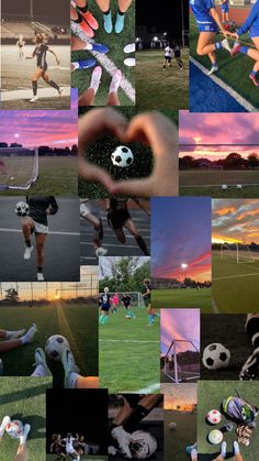 a collage of photos with soccer players and their hands in the shape of a heart