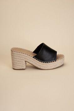 Step into style and comfort with our black Platform Espadrille Heel Mules! Perfect for any vacation or beach getaway, these mules will elevate your look with their trendy block heel. Slip them on and step out in style! Fit true to size Vacation High Heel Block Heels With Padded Heel, Chic Summer Wedge Heel Block Heels, Vacation High Block Heels With Padded Heel, Black Slip-on Heels For Summer, Chic Summer Wedge Block Heels, Chic Summer Wedge Heels, Closed Toe Beach Sandals With Padded Heel, Closed Toe Sandals With Padded Heel For Beach, High Heel Mules With Padded Heel For Beach