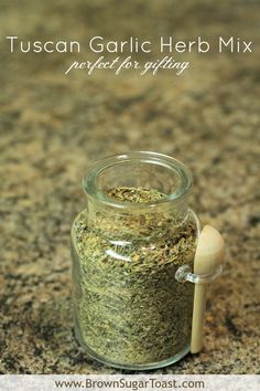 tuscann garlic herb mix in a glass jar