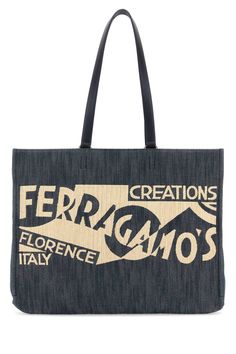 Blue Denim Large Tt Sign Shopping Bag from Ferragamo Salvatore Ferragamo Handbags, Ferragamo Handbags, Ferragamo Shoes, Saint Laurent Shoes, Louis Vuitton Shoulder Bag, Black Tote, Black Handbags, Blue Bags, Womens Tote Bags