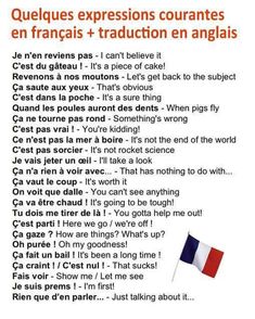 a french language poster with the words quelques expressions courants en franais + traduction en angagiis