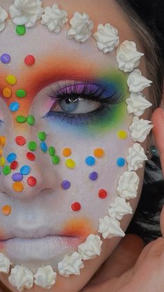 la.la.la.lydia on Instagram: cake face 🌈🧁 - ib: @anya.tisdale thank you so much for all the love so far on this look! It was so fun to do so I’m glad you love it! - all… Birthday Cake Makeup Look, Food Makeup Looks, Cake Makeup Look, Anya Tisdale, Birthday Cake Makeup, Weird Makeup Looks, Cake Face Makeup, Crazy Makeup Looks, Cake Makeup