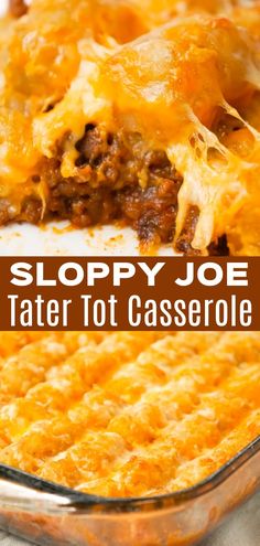 sloppy joe tater tot casserole with text overlay