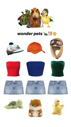 there are many different types of hats and clothing on this page, including one with a stuffed animal