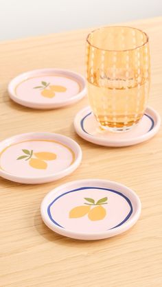 In The Roundhouse Lemon Coasters | Shopbop Air Dry Clay Projects Coasters, Pottery Coasters Handmade, Lemon Pottery, Lemon Coasters, Paint Polymer Clay, Clay Projects Ideas, Concrete Creations, Pottery Coasters, Painted Coasters