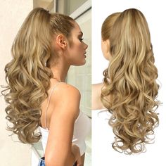 PRICES MAY VARY. ➤【All Occasions Available】REECHO 24inch ponytail extension makes a great addition to any hairstyle, and can be worn for a night out, a special event, party, wedding or even just for everyday! This 24 Inch Ponytail Hair Extensions is so good and mesmerizing one that looks so marvelous and magnificent. ➤【Lightweight, Natural, and Glorious】This ready to wear, high-heat proof & long-lasting fiber never loses its style or healthy looking vibrancy. Made out of Japanese technology synt Blonde With Blonde Highlights, Blow Dry Curls, Lazy Day Hairstyles, Clip In Ponytail Extensions, Fall Blonde Hair, Japanese Technology, High Ponytail Hairstyles, Wavy Ponytail, Jaw Clip