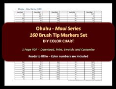 the ohuhu - maui series 150 brush tip markers set diy color chart