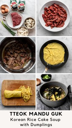 Korean rice cake soup step by step photos Mandu Dumplings, Mandu Guk, Korean Rice Cake Soup, Kid Friendly Soup, Soup With Dumplings, Rice Cake Soup, Korean Rice Cake, Korean Rice