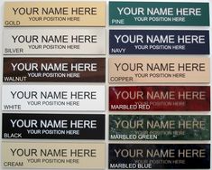 there are many different name tags on the wall in front of each other, including your name here and your position here