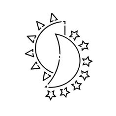 the moon and stars are drawn in black ink