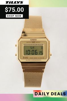 Casio Vintage A700wmg-9avt Watch. Casio Vintage With Mineral Glass And Milanese Band. Led Light And Daily Alarm. Milanese Band. Mineral Glass. 1/100 Stopwatch (60 Minutes). Auto Calendar. Imported. Casio Gold Watch, Burning Man Accessories, Mens Accessories Necklace, Casio Vintage Watch, Mens Accessories Vintage, Casio Vintage, Retro Watches, Best Dad Gifts, Latest Mens Fashion