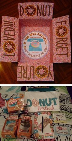 two pictures with donuts and doughnuts on them, one is made out of paper