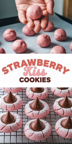 strawberry kiss cookies with chocolate frosting and sprinkles