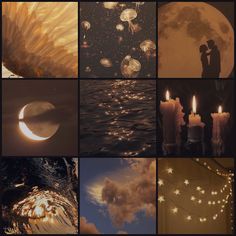 the collage shows several different images with candles and stars in them, including an angel's wings