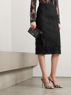 DOLCE&GABBANA Cotton-blend Chantilly lace midi skirt Luxury Scalloped Lace Party Skirt, Luxury Chic Lace Skirt, Luxury Lace Skirt With Scalloped Lace, Luxury Scalloped Lace Skirt, Luxury Lace Midi Skirt, Lace Midi Skirt, Lace Midi, Swimsuit Dress, Chantilly Lace