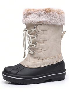 Beige Funky,Fashionable,Dressy,Daily Collar    Snow Boots Embellished   Kids Shoes Snow Boots Waterproof, Kids Winter Boots, Warm Winter Boots, Girls Snow Boots, Fashionable Snow Boots, Boots Waterproof, Kids Outdoor, Snowy Day, Kids Boots