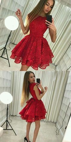 Dresses With Bow, Short Homecoming Dresses, Cheap Homecoming Dresses, Red Homecoming Dresses, Lace Homecoming Dresses, Red Cap, Beauty Dress, Grad Dresses, Bow Knot