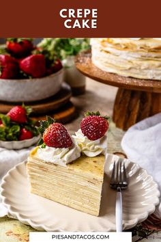 a piece of crepe cake with strawberries on top