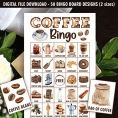 coffee and biscuits bingo game with white roses