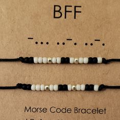 Morse Code Secret Message Bracelets. One For You And One For Your Bff. Glass Beads And 14k Gold Filled Space Beads. One Size Fits Most. Friendship Bracelets Morse Code, Morse Code Jewelry Diy, Bff Morse Code Bracelet, Best Friend Morse Code Bracelet, Morse Code Bracelet Ideas, Mores Code Bracelets, Morse Code Bracelet Messages, Morse Code Bracelet Diy, Friendship Bracelets Inspiration