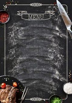 a blackboard with some food on it and the words menu written in front of it