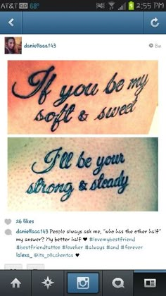 two pictures with words on them and one has a tattoo that says if you be my wife