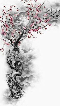 Cherry blossom tree tattoo Tree Tattoo Drawing, Badass Sleeve Tattoos, Tree Sleeve Tattoo, Gotik Tattoo, Cherry Blossom Tree Tattoo, Tree Tattoo Arm, Tree Sleeve, Tree Tattoo Back, Tree Tattoo Men