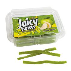 juicy twists are packaged in a plastic container and ready to be used as an appetizer