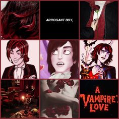 an image of various characters in the vampire love story, with text above them that reads arrogant boy, a vampire love