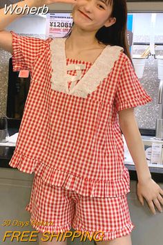 Shipping: Worldwide Express Shipping AvailableDelivery time: 7-15Days Fast ShippingReturns: Fast refund, 100% Money Back Guarantee.Brand Name: AltayskiyMaterial: CottonMaterial: PolyesterCollar: V-NeckLength: ShortsPattern Type: PlaidSleeve Length(cm): ShortSeason: summerObscene Picture: NoModel Number: zxl496Material Composition: cotton polyesterSexually Suggestive: NoSize: S M L XLColor: various colorSeason: spring summerCondition: dailyStyle: korean styleModel number: pajama setsDepartment na Plaid Cotton Sleepwear Sets, Plaid Cotton Loungewear Sets, Plaid Cotton Sleep Sets, Cute Red Cotton Sleepwear, Cotton Gingham Loungewear Sets, Gingham Cotton Loungewear Sets, Cute Red Sleepwear For Loungewear, Casual Cotton Gingham Sets, Casual Gingham Cotton Sets