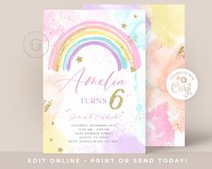 an image of a birthday card with a rainbow and stars in the sky on it