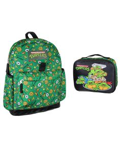 the teenage mutant backpack and lunch bag are both designed to look like teenage mutant turtles