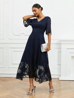 Women's Wedding Guest Cocktail Dress Maxi Dress Lace Ruffle Party Elegant Formal V Neck Half Sleeve Flutter Sleeve Dark Blue Color 2024 - $41.99 Mother Of The Groom Dresses Tea Length, Fitted Bridesmaid Midi Dress With Ruffle Hem, V-neck Prom Dress With Ruffle Hem, Party A-line Maxi Dress With Ruffle Hem, Blue A-line Maxi Dress For Wedding Guest, Elegant Lace Maxi Dress With Ruffle Hem, Blue Wedding Dress With Ruffle Hem, V-neck Bridesmaid Dress With Lace Patchwork, Blue Formal Dress With Ruffle Hem