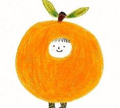 a child's drawing of an orange with a smiling face