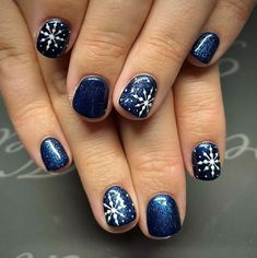 Navy Christmas Nails, Snowflake Nail, Gel Paint, Navy Christmas, Snowflake Nail Art, Winter Frost, Christmas Makeup, Blue Snowflakes