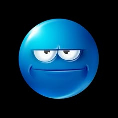 a blue smiley face with big eyes on a black background