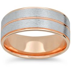 two tone gold and silver wedding ring with an inlayed stripe on the side