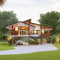 this is a computer rendering of a modern house in the middle of a tropical area