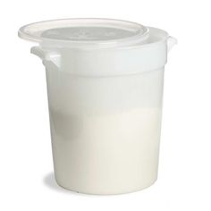 a plastic container filled with white liquid