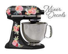 a mixer with flowers painted on it and the words mixer decals overlayed