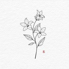 a drawing of some flowers with the letter e in it's middle and bottom corner