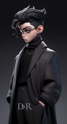 an animated character with black hair and glasses