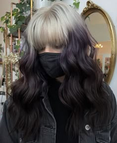 Bleached Roots Black Hair, Reverse Ombre Hair, Hair Color Swatches, Black To Blonde Hair, Split Dyed Hair, Ash Blonde Balayage