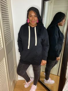 Oversized loose fit tunic fit hoodie - DRAWSTRING HOODIE Black Cozy Fit Hoodie With Drawstring Hood, Black Hoodie With Drawstring Hood And Cozy Fit, Comfy Cotton Hoodie With Drawstring, Oversized Casual Sweats With Kangaroo Pocket, Casual Oversized Sweats With Kangaroo Pocket, Comfy Black Hooded Hoodie, Comfy Black Hoodie For Fall, Comfy Black Cotton Hoodie, Comfy Long Sleeve Black Hoodie