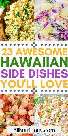 hawaiian side dishes with text overlay that reads 23 awesome hawaiian side dishes you'll love