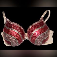 Welcome, Gorgeous Sparkly Crystal Rhinestone Bra! Made To Last Permanent Design Can Be Worn Many Times With All Different Outfits For Dancers Or Costumes! Looks Fab Underneath A Sheer Top Or Dress! Colours;Light Rose Pink Fuchsia Pink Crystal To Make Colour Changes;Add To Bundle Comment Or Send A Message, Style; Standard Padded Cups If You Would Like Extra Padding Or Natural Boost (No Padding) Or Don’t See Your Size Available Please Add To Bundle To Discuss Comment Or Send A Message After Purcha Rhinestone Bra Diy, Bedazzled Bra, Burlesque Bra, Decorated Bras, Bra Ideas, Bling Bra, Bead Bra, Crystal Bra, Stripe Light