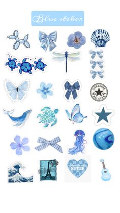 the blue stickers are all different shapes and sizes