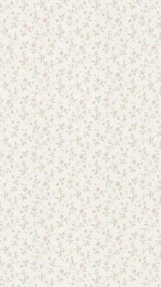 a white wallpaper with pink flowers and green leaves on the bottom half of it