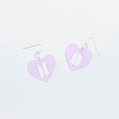 "x BORAHAE BTS ARMY EARRINGS x Lavender matte heart BTS ARMY on silver earring hooks. x All acrylic is 1/4\" thick x Silver earring hooks x Please allow 5-7 business days for make + shipping." Purple Earrings, Earring Hooks, Acrylic Earrings, Silver Earring, Bts Army, Jewelry Earrings Dangle, Silver Earrings, Etsy Earrings, Dangle Drop Earrings