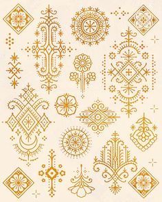 an assortment of ornamental designs on white paper